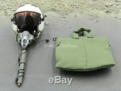 1/6 Scale Toy Combat Aircrew Pilot White Flight Helmet withOD Green Carry Bag