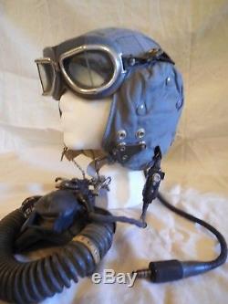 #10 English Post WWII MK-4 / PZA Oxygen Mask Pilot Flight Helmet With Googles