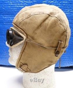 1920-30s Sculty Early Pilots Air Mail Leather Flight Helmet & Goggles -shl14