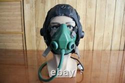 1957's chinese mig-17 Fighter Pilot Leather Flight Helmet. Aviation oxygen mask