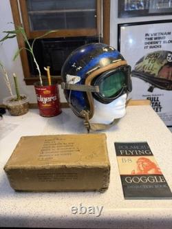 1959 U. S. Air Force Fighter Jet Pilot Helmet Model P-4B With WW2 B-8 Goggles