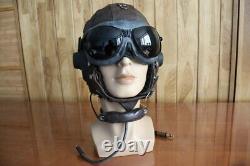 1961's MIG Pilot Leather Flight Communication Helmet, Dark Brown Goggles, Mic