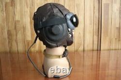 1961's MIG Pilot Leather Flight Communication Helmet, Dark Brown Goggles, Mic