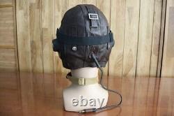 1961's MIG Pilot Leather Flight Communication Helmet, Dark Brown Goggles, Mic