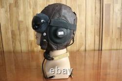 1961's MIG Pilot Leather Flight Communication Helmet, Dark Brown Goggles, Mic