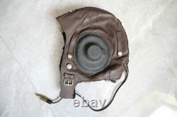 1961's MIG Pilot Leather Flight Communication Helmet, Dark Brown Goggles, Mic