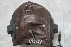 1961's MIG Pilot Leather Flight Communication Helmet, Dark Brown Goggles, Mic