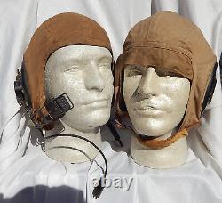 2 WW2 USN USMC Pilot Khaki Flight Helmets Type AN 6542, Use Both To Complete 1