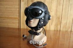 Air Force MiG-15 Pilot Winter Leather Flight Helmet, 1957's Cap, Goggles, Mic