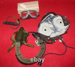 Air Force Mig-15 Pilot Leather Flight Helmet 1971 Cap Goggle, Mic Oxygen mask