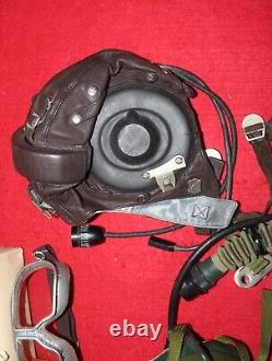 Air Force Mig-15 Pilot Leather Flight Helmet 1971 Cap Goggle, Mic Oxygen mask