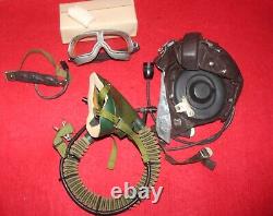 Air Force Mig-15 Pilot Leather Flight Helmet 1971 Cap Goggle, Mic Oxygen mask