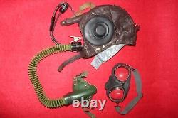 Air Force Mig-15 Pilot Leather Flight Helmet, 1971 Cap, Goggles, Mic, Oxygen mask