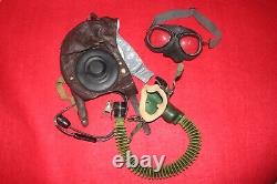 Air Force Mig-15 Pilot Leather Flight Helmet, 1971 Cap, Goggles, Mic, Oxygen mask