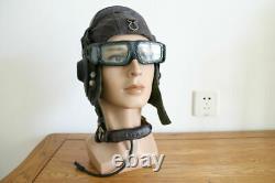 Air force mig fighter pilot mig driver leather flight helmet, goggles, microphone