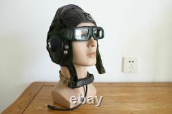 Air force mig fighter pilot mig driver leather flight helmet, goggles, microphone