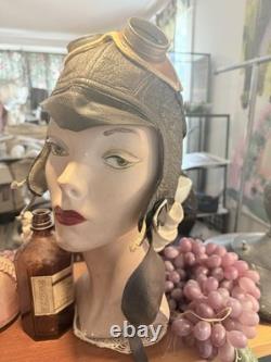 Amelia earhart Style Flight Cap Helmet Goggles 1930s Airplane Flight Lady Pilot