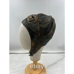 Antique WWII Leather Aviator Flight Cap Pilot Helmet Goggles Black Distressed Antique WWII Leather Aviator Flight Cap Pilot Helmet Goggles Black Distressed