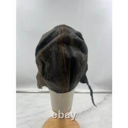 Antique WWII Leather Aviator Flight Cap Pilot Helmet Goggles Black Distressed
