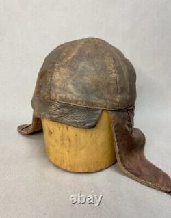 Authentic Antique WWI FRENCH Military Leather Flight Pilot Helmet Cap Excellent