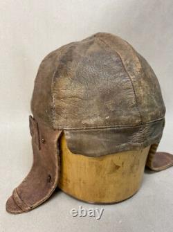 Authentic Antique WWI FRENCH Military Leather Flight Pilot Helmet Cap Excellent