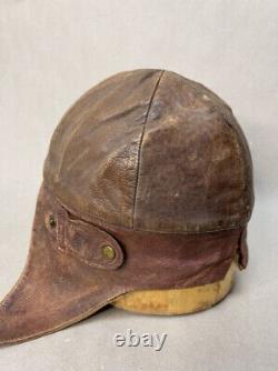 Authentic Antique WWI FRENCH Military Leather Flight Pilot Helmet Cap Excellent