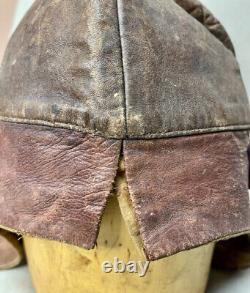 Authentic Antique WWI FRENCH Military Leather Flight Pilot Helmet Cap Excellent