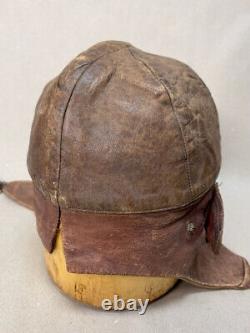 Authentic Antique WWI FRENCH Military Leather Flight Pilot Helmet Cap Excellent