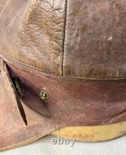 Authentic Antique WWI FRENCH Military Leather Flight Pilot Helmet Cap Excellent