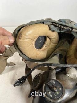 Authentic US Pilot Aviation Helmet 1950s-80s with Earphones Headset Oxygen Hose