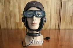 Chinese Fighter pilot Winter Leather Flight Helmet, leather goggles, microphone