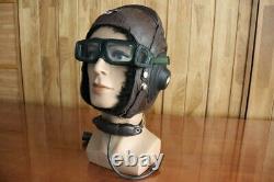 Chinese Fighter pilot Winter Leather Flight Helmet, leather goggles, microphone
