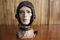 Chinese early MiG Pilot Leather Flight Helmet(type 59)throat Microphone