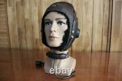 Chinese early MiG Pilot Leather Flight Helmet(type 59)throat Microphone