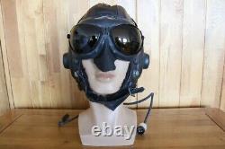 Classics MiG Pilot Leather Flight Helmet (Black Brown Headset Cap), Goggles