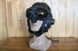 Classics MiG Pilot Leather Flight Helmet (Black Brown Headset Cap), Goggles