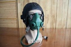 Cold war, Early Mig-15 Pilot Winter Leather Flight Helmet, Oxygen Mask