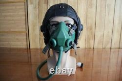 Cold war, Early Mig-15 Pilot Winter Leather Flight Helmet, Oxygen Mask