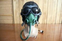 Cold war, Early Mig-15 Pilot Winter Leather Flight Helmet, Oxygen Mask, Goggles