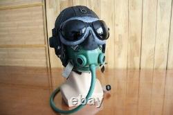 Cold war, Early Mig-15 Pilot Winter Leather Flight Helmet, Oxygen Mask, Goggles