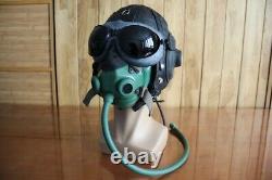 Cold war, Early Mig-15 Pilot Winter Leather Flight Helmet, Oxygen Mask, Goggles