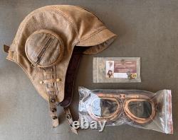 Cote Cuir Antique Vintage Brown 100% Leather Aviator Helmet with Pilot Goggles ML