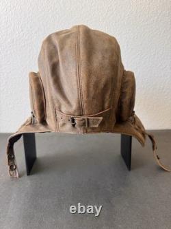Cote Cuir Antique Vintage Brown 100% Leather Aviator Helmet with Pilot Goggles ML