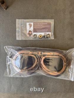 Cote Cuir Antique Vintage Brown 100% Leather Aviator Helmet with Pilot Goggles ML