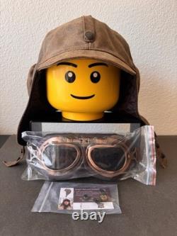 Cote Cuir Antique Vintage Brown 100% Leather Aviator Helmet with Pilot Goggles ML