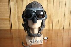 Early chinese MiG-15 Pilot Leather Flight Helmet, Microphone, goggles