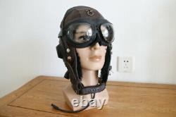 Early chinese Pilot Winter Leather Flight Helmet, aviation goggles