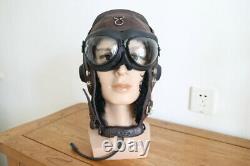 Early chinese Pilot Winter Leather Flight Helmet, aviation goggles