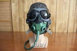 Early mig fighter pilot leather flight helmet, oxygen mask, goggless
