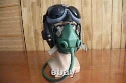 Early mig fighter pilot leather flight helmet, oxygen mask, goggless